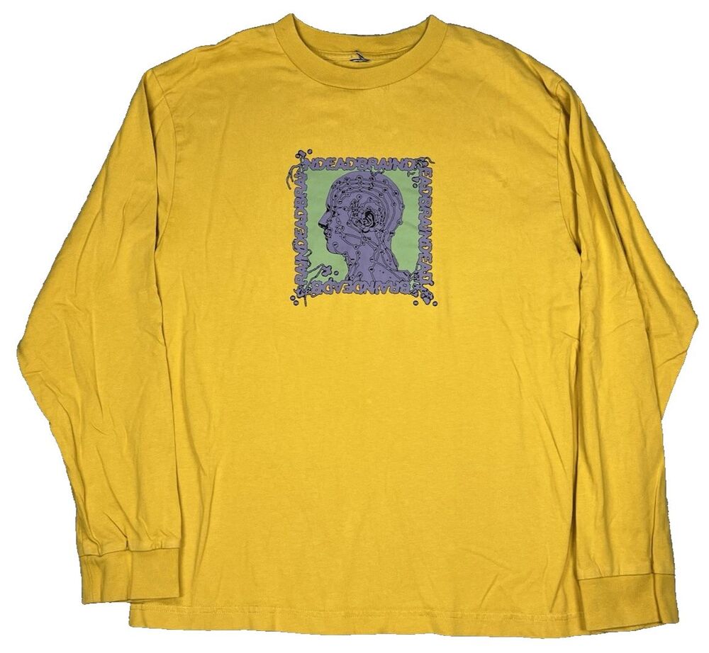 Brain Dead Graphic Long Sleeve T-Shirt Mens Small S Yellow Cotton Tee Crewneck